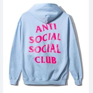 Authentic Anti Social Social Club light blue hoodie with hot pink font size L